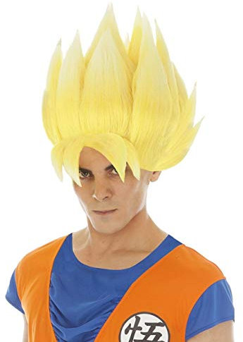 Chaks - Goku Super Saiyajin Perücke, Gelb, Dragon Ball, Kostüm Accessoire für Karneval, Halloween und Anime Fans