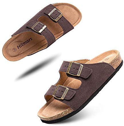 Hitmars Mules Femme Homme Sandale Bout Ouvert Confort Tongs Été Plates Sandales et Nu-Pieds Boucle Sabots Chaussure de Plage Marron Taille 42 EU
