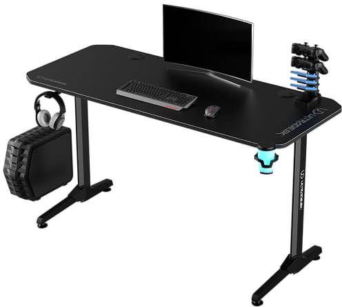 ULTRADESK FRAG V3 Computertisch Gaming-Schreibtisch - Gaming Tisch Stahlkonstruktion - Platz für Zwei Monitore - Futuristische Formen - Beinfreiheit und Mehr - Inklusive Zubehör - 140x60cm - Schwarz