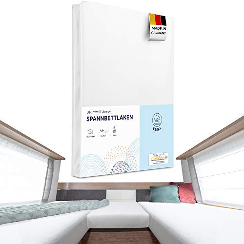 Beeke® Premium Spannbettlaken Wohnmobil [3 teilig] - Multi-Stretch Bettlaken für Wohnwagen-Heckbett [Made in Germany] - 97% Baumwolle und 3% Elasthan [Oeko-TEX Standart 100 für Babys] - 200 g/m²