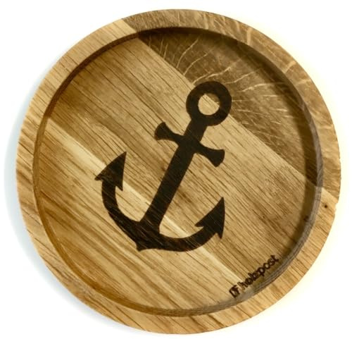 holzpost Holzuntersetzer aus Eiche – Anker – Ø 11,2 cm - 1 Stück | Geölt, 18 mm stark, graviert, Made in Germany