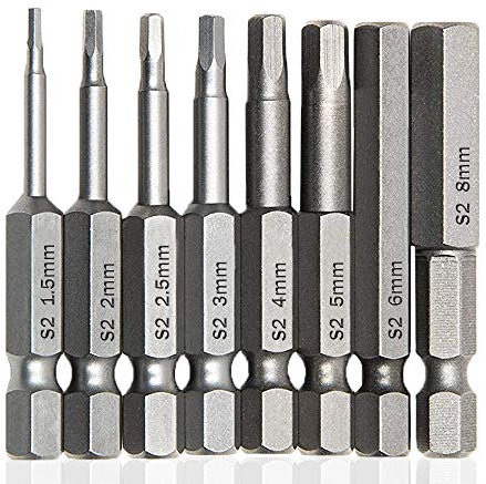 Saipor 8 Stück Hex Schraubendreher Bits Set Magnetische 1/4 Zoll Sechskantschaft Sechskantkopf-Bohrer-Bit-Set S2-Legierung Stahl Hexagon Schraubendreher Bit Set 50mm Länge (H1.5-H8)