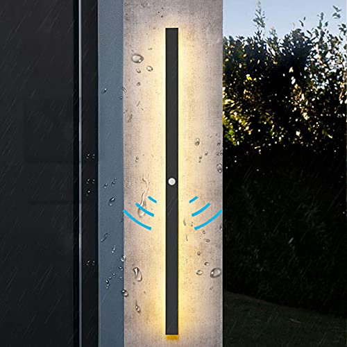HMAKGG LED Wandlampe Aussen Mit Bewegungsmelder Wasserdicht IP65 Aluminium Wandbeleuchte Anthrazit Wandbeleuchtung Innen & Außen für Terasse/Garden/Korridor (Warmweiß),45w/150cm