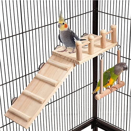 TeTupGa Hamster Bird Perches Cage Toys Parrot Wooden Platform With Climbing Ladder Playing Gyms Exercise Stands Wood Swing Chewing Toys Sets For Animals Green Cheeks, Baby Lovebird, Chinchilla, Budgie