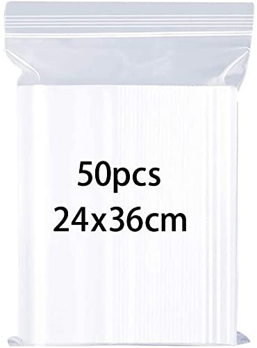 Volsha 50pcs Resealable Clear Plastic Bags, 24x36cm Sealed Storage Pouches,Thickening and Durable,Press Seal Bags,Apply to Kitchen Office Stationery Storage Bag,Reusable Shopper Bags