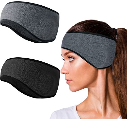 Raoclay Stirnband Sport Winter Damen Herren, Ohrenwärmer laufstirnband Fahrradhelm Fleece stirnbänder zum Wandern Laufen Radfahren 2 Stück (Schwarz + Grau)
