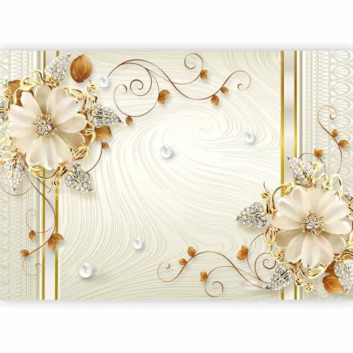 murando - Papier peint panoramique 300x210 cm - Revêtement mural décoration pour chambre salon - Design unique et moderne - Marron beige jaune - Abstraction cristaux fleurs ornements n-B-0083-a-a