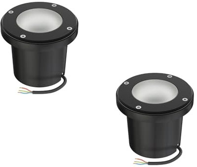 ledscom.de 2 pièces luminaire encastré de sol BOFU pour l'extérieur, IP67, orientable, noir, rond, 150mm Ø, 1x GU10 max. 15W, verre dépoli