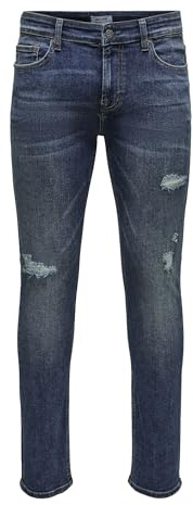 Only & Sons Herren O&S Slim Fit Jeans Basic Hose Denim Pants ONSLOOM Tapered Trousers Stoned Washed, Farben:Blau-3, Größe Jeans:33W / 34L