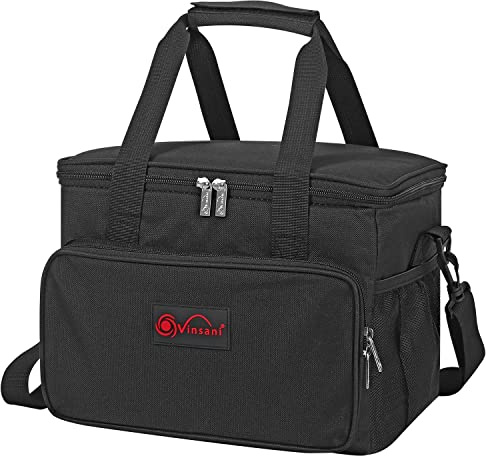 Vinsani Black Cooler Bag Large Capacity Insulated Picnic Storage Bag Foldable Leakproof & Portable Suitable for Picnic Camping Beach Car Outdoor Travel Activities