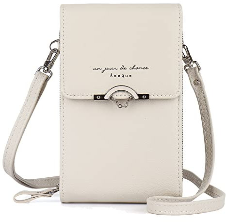 Aeeque Portefeuille Femme Porte Carte, Poche GSM, Sac Bandoulière Femme Téléphone Portable, Porte Monnaie en PU Cuir, Pochette de Smartphone de 6,7'',Sac de Voyage, Mini Sac GSM(Beige)