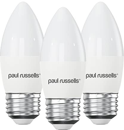 paul russells LED Candle – Dimmable Edison Screw Light, 5.5W 470 LM E27 C37 LED Bulbs, 40w Equivalent, 6500K Daylight, Dimmer ES Energy Saving Ceiling Lightsbulbs, Pack of 3