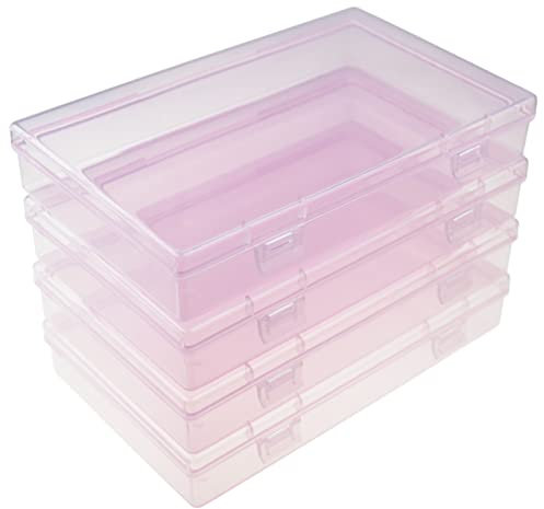 Goodma 4 Pieces Rectangular Plastic Boxes Empty Storage Organizer Containers with Hinged Lids for Small Items and Other Craft Projects (180 x 110 x 30 mm, Pink)