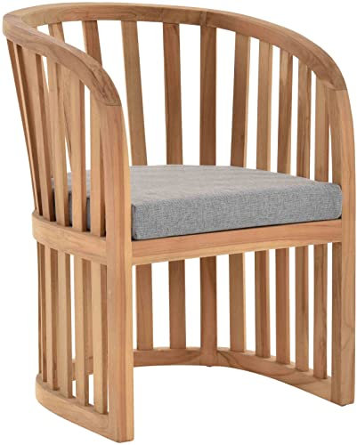 Krines Home Teakstuhl Holz Teak Stuhl Esszimmerstuhl mit Lehne mit Polster Sessel mit Armlehne Massiv (Beluno)