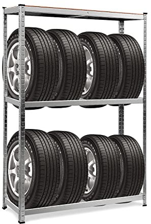 GiantexUK 3-Tier Tyre Racking, 8 Tyres Heavy Duty Garage Shelving Unit with Adjustable Shelves & Non-Slip Foot Pads, Industrial Tire Storage Rack for Warehouse Workshop, Load Capacity 795kg