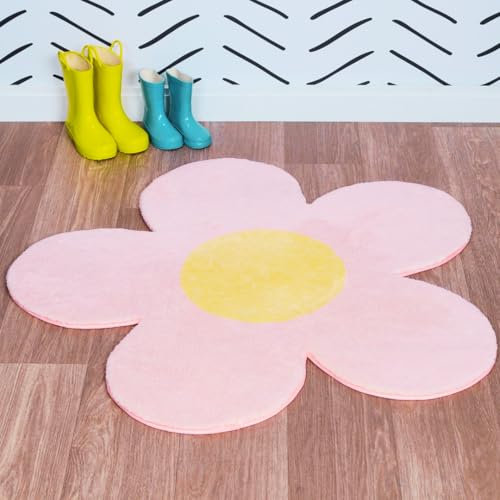 Yoodly Blumenteppich, 101,6 cm, maschinenwaschbar, ultraweich, rutschfest, niedlich für Kinderzimmer, Mädchenzimmer, Schlafsaal, Klassenzimmer, Kinderzimmer, Schlafzimmer, Badezimmer oder Spielzimmer