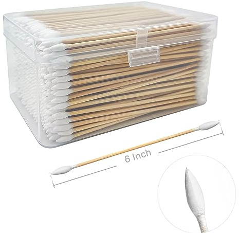 PINGMIC 400 unidades (800 puntas) bastoncillos de algodón largos de 15,2 cm sin púas – bastoncillos de algodón con palitos de madera, bastoncillos largos para máquinas de limpieza de armas de