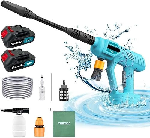 Akku-Hochdruckreiniger, Ersetzen für Makita 18V Akku BL180, mit 2 x 3000mAh Akku und Ladegerät, Sechs Zubehör,zum Waschen Garden Flächenreiniger Sauber