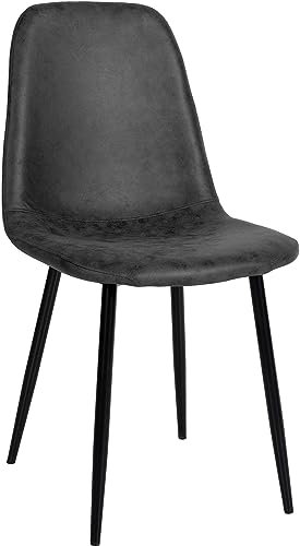 CLP Chaise De Salle A Manger Napier en Similicuir Tissu Ou Velours I Chaise avec Surface D'assise Matelassée Pieds en Metal I Charge Max.150 Kg, Couleur:Noir, Matériel:Vintage Similicuir