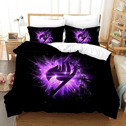 XSLGOGO Fairy Tail Bettwäsche-Set 3-teilig Fairy Tail Drucke Bettwäsche-Set Anime Bettbezug und Kissenbezüge Bettwäsche-Set