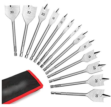 Drill Bits Drill Bit Set 13-Piece Spade Drill Bit Set In Metric Paddle Flat Bits For Woodworking,Nylon Storage Pouch Included (Shank Shape : Hexagonal)