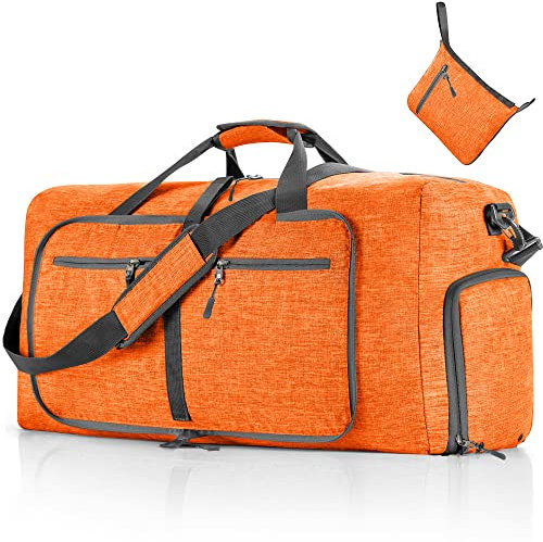 Vomgomfom 65L Reisetasche mit Schuhfach, Große Falttasche für Camping, Reisen, Fitness, Orange