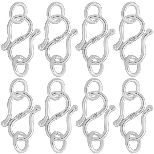 SUNNYCLUE 1 Box 8Pcs 925 Sterling Silver S Hook Clasps Jewellery Hook Clasps S Shape Clasp S Clip Necklace Bracelet Clasp Connector with Jump Ring for Jewellery Making Accessories DIY Craft Supplies