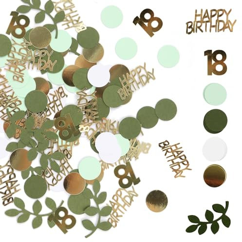RUNEAY Konfetti 18 Geburtstag 400 Stück, HAPPY BIRTHDAY Streudeko für 18. Geburtstag, Grün für Mädchen und Jungen