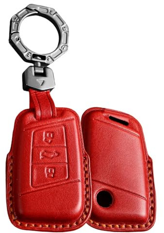 TECART Étui de protection en cuir pour clé de voiture intelligente - Convient pour VW Volkswagen Passat B8 Jetta Polo Tiguan T-Roc MK2 Scirocco Skoda Superb Kodiaq Seat - Étui de protection portable -