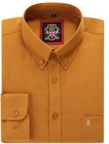 Mens Long Sleeve Oxford Shirt, Button Down Collar & Pocket, Casual Office Work Weekender English Style. The English Oxford by Janeo British Apparel. (Plain Mustard, LG)