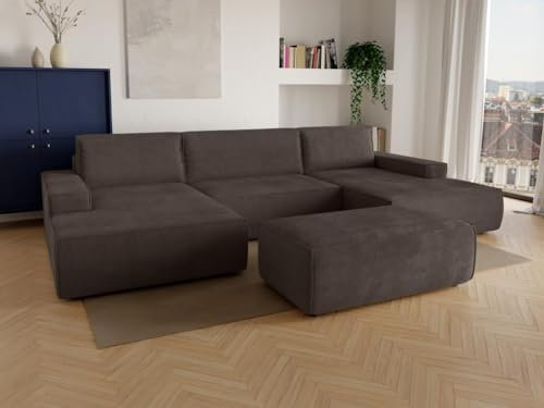 Vente-unique-Große Wohnlandschaft mit Schlaffunktion - Cord - Braun - Amelia