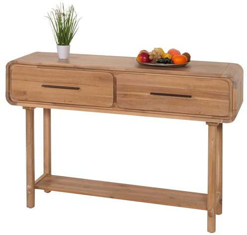 Mendler Konsolentisch HWC-M47, Telefontisch Beistelltisch Ablagetisch, Schublade, Akazie Massiv-Holz gebeizt 80x120x35cm 22kg
