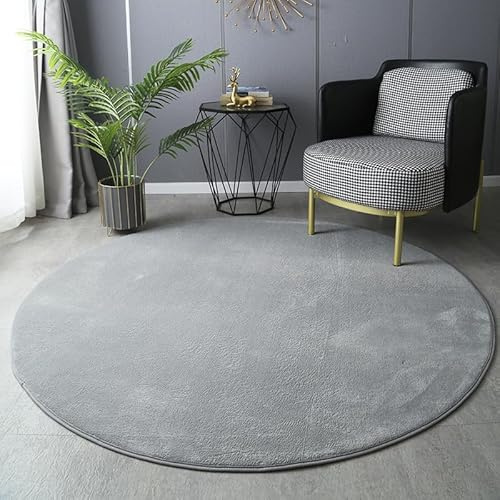 SK Studio Kurzflor Teppich Rund weicher Designer Uni Bodenbelag rutschfest Teppiche für Küche Esszimmer Jugendzimmer Kinderzimmer Grau, 120cm
