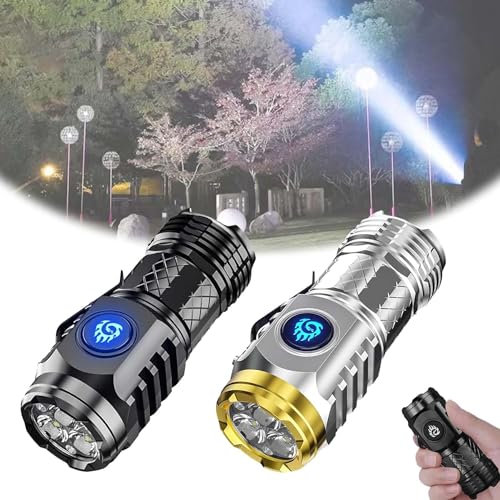 HOIDOKLY Three-eyed Monster Flashlight, Three-eyed Monster Mini Flashlight, Ultra Powerful LED Flashlight, Rechargeable Flashlight, Waterproof Torch for Outdoor Camping (Black+Silver)