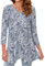 Enmain Camiseta Mujer Manga 3/4 Top Túnica Larga Cuello de Pico Blusa Elegante y Cómoda Talla Grande Tops Estampadas T Shirt para Mujeres,Azul y Blanco,S