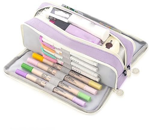 iSuperb Federmäppchen Mädchen Mäppchen Jungen Studenten Federmappe Unisex Stifte Organizer Kosmetiktasche klein Leinen Federtasche für Damen Einschulung Geschenk Schulsachen (Lila)