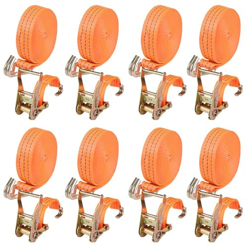Sleeleece 8 Stück Spanngurte mit Ratsche und Haken - 6m 3000kg 40mm - Ratschen Set - Ratschengurt 2 Teilig - Zurrgurt Orange - 3000 daN 3t - TÜV/GS Geprüft