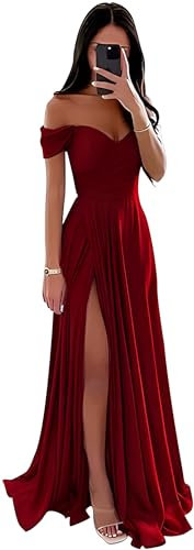 SWEMILE Robe Maxi à Manches Courtes en Satin Plissée Dos Nu Élégante Cocktail Soirée Robe de Mariage Demoiselle d'honneur Robe Cocktail Mariage Vintage Robe Causal Col en V Robe Rouge Vin Taille 44