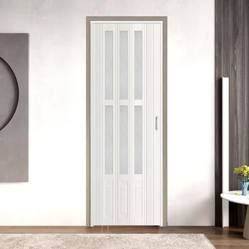 104RDHOUSE Porta a fisarmonica bianca 30x96 pollici con vetro acrilico satinato, porte pieghevoli interne in PVC per, con hardware di installazione