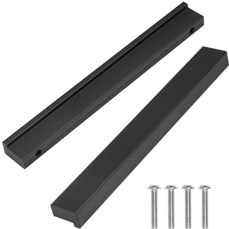 2 Piezas Tiradores Cocina Negro, Invisible, Distancia Entre Agujeros 128mm, Largo 150mm, Manija de Gabinete Ideal para Armarios de Cocina