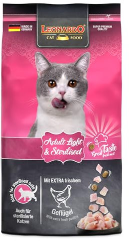 LEONARDO Adult Light & Sterilised für Katzen, 1,8kg, kalorienreduziert mit frischem Geflügel, Alleinfutter, Made in Germany