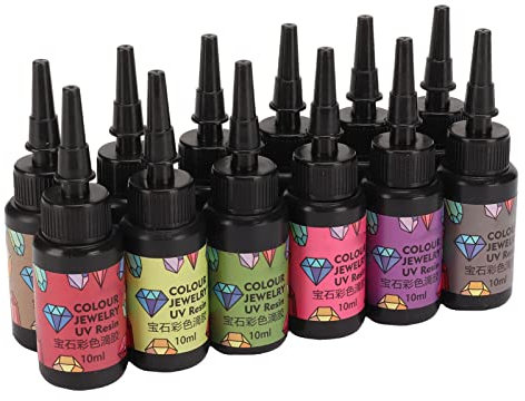 UV Resin Set - 12pc Assorted Colors for Quick Curing - Ideal for DIY Jewelry Making - Clear & Colored UV Resin Projects