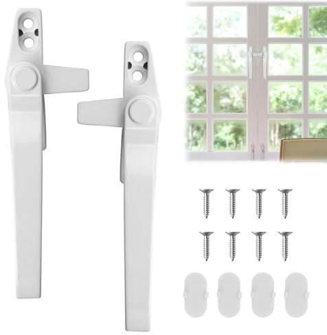 nllkii 2PCS Universal Window Handle Replacement Kit, Double Glazing Window Handles with Fixing Screws, Right/Left Hand, Suitable for Windows and Sliding Doors (White)