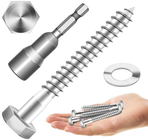 Dayalo 10 Stück M10x50 Sechskant Holzschrauben mit Unterlegscheiben, Sechskantschrauben, Außensechskantschrauben, Wiener Schrauben Edelstahl A2 V2A - DIN571, Hochleistungs Zugschrauben, Teilgewinde