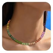 EVER FAITH Perlenkette für Damen Bunte Perlen Choker Halskette Handgefertigt Regenbogen Naturstein Boho Sommer Strand Surfer Schmuck