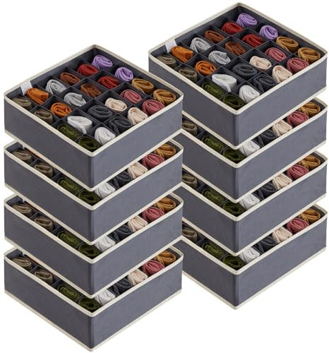 Lifewit 8 Stück Socken Unterwäsche Schubladen Organizer,24 Zellen Ordnungssystem Kleiderschrank Schrank Organizer,Wickelkommode Organizer Aufbewahrungsboxen für Kleidung Unterwäsche, Krawatten, Grau