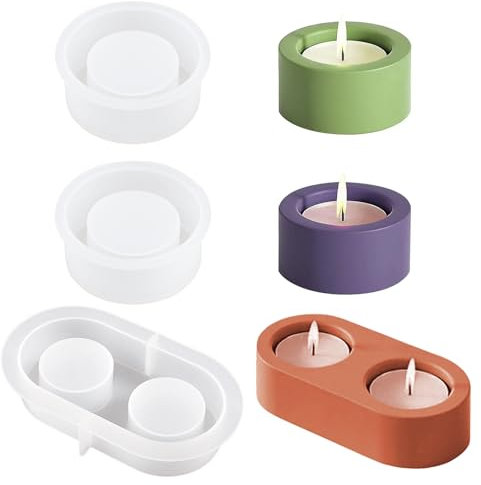 GTNCE 3 Piezas de Moldes de Silicona Para Portavelas, Moldes de Silicona para Velas de Té, Molde de Silicona para Portavelas para Diy en Cemento y Resina, Decoración Creativa Del Hogar