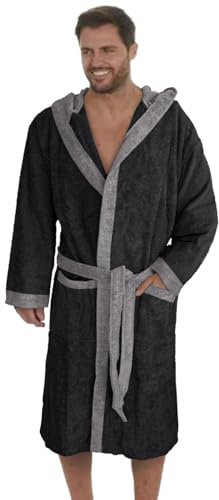 Style und Komfort vereint: Herren Baumwoll Bademantel in angesagten Farben aus Velours, Frottee oder Waffelpique f5712 Farbe: Bademantel Schwarz/Grau (1496), Gr. 6XL