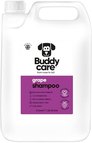 Grape Dog Shampoo by Buddycare | For Smelly Dogs, Nourishing for Itchy & Dry Skin | Vegan & Curelty Free Dog Shampoo | Aloe Vera and Pro-vitamin B5 | 5L