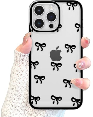 EYZUTAK Case for iPhone 11 Pro, Clear Cute Ribbon Bowknot Pattern Aesthetic Transparent Phone Case Raised Camera Protection Stylish Slim Soft Durable TPU Protective Cover for Women Girls - Black